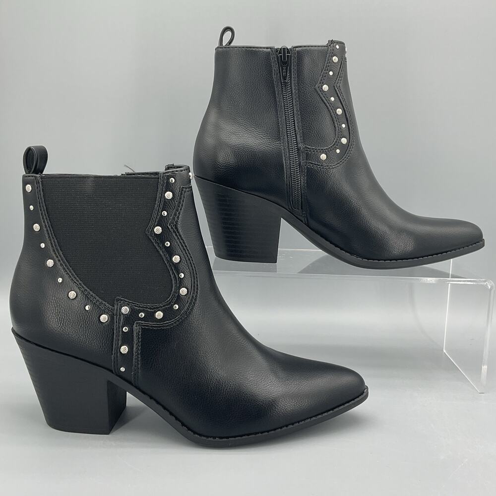 NEW Sun + Stone Women’s Indianaa Western Studded Dress Boots Black Size 7.5M - Picture 1 of 11